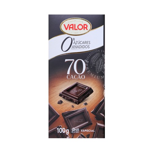 VALOR Chocolate sin azúcar añadido negro 70 % 100 g.