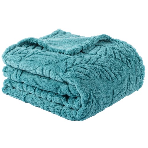 Manta 240x220cm jacquard sherpa, diseño Hojas Brumes para cama. ACTUEL