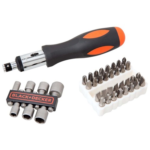 Set de 40 piezas para atornillar con atornillador de carraca, BLACK + DECKER A7062.