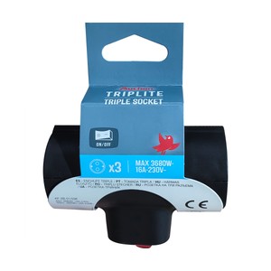 Imagen de Adaptador negro frontal 3 tomas 3680W - 16A - 230V, AUCHAN. 