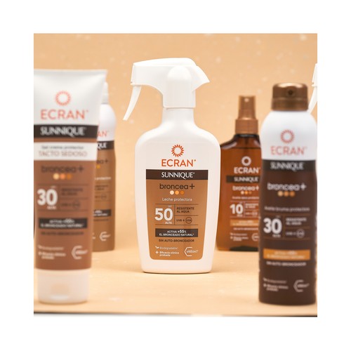 ECRAN Sunnique broncea + Leche solar protectora en spray, sin autobronceador y con FPS 30 (alto) 300 ml