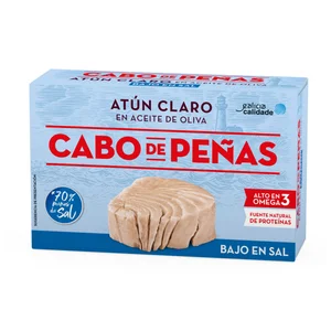 CABO DE PEÑAS Atún claro en aceite de oliva con contenido reducido en sal lata de 143 g.