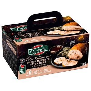 Imagen de LA CARLOTEÑA Pollo relleno asado al horno y deshuesado relleno con boletus, mousse de pato y trufa 1 kg.