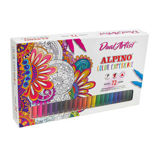 Caja de 72 rotuladores, punta fina y pincel, ALPINO Color Experience Dual Artist.