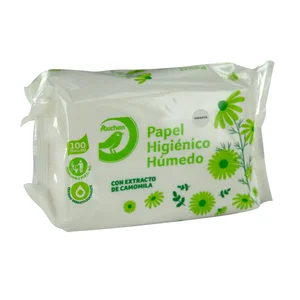 PRODUCTO ECONÓMICO ALCAMPO Papel higiénico húmedo con extracto de camomila 100 uds.