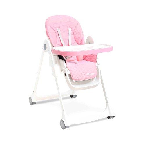 Trona plegable INTERBABY regulable en 3 posiciones, arnés de 5 puntos, color rosa.