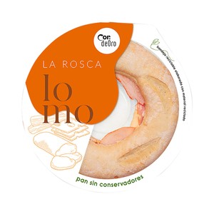 Rosquita rellena de queso fundido, fiambre de lomo adobado cocido, bacon cocido ahumado y salsa de tomate 220 g.