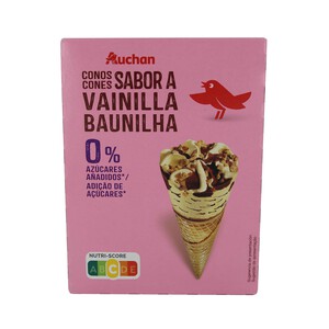 PRODUCTO ALCAMPO Conos de helado sabor a vainilla con trocitos de almendras, sin azucares añadidos PRODUCTO ALCAMPO 4 x 120 ml.