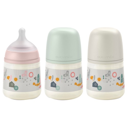 SUAVINEX Biberón de 150 ml., con tetina fisiológica SX Pro de flujo medio, a partir de 0 meses.