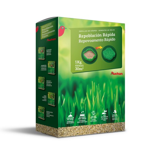 Caja de 1 kilogramo con semillas para plantar cesped para reparar áreas dañadas PRODUCTO ALCAMPO.