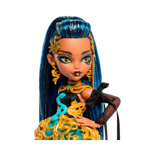 Monster High Cumplespantos Cleo De Nile, Muñeca de fiesta con accesorios temáticos +4 Años MATTEL