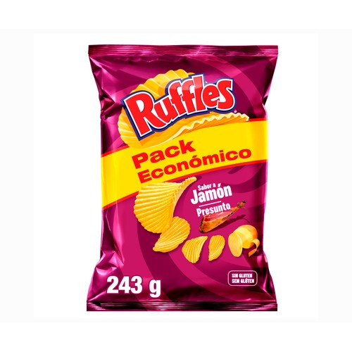 Patatas fritas onduladas con sabor a jamón RUFFLES bolsa de 295 g.
