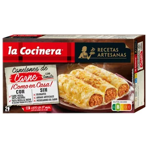 LA COCINERA Canelones de pasta fresca al huevo, rellenos de carne (origen 100% nacional) con tomate Recetas artesanas 500 g.