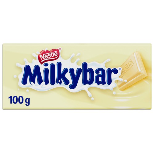 Chocolate blanco en tableta de 6 porciones, nestlé MILKYBAR 100 g.