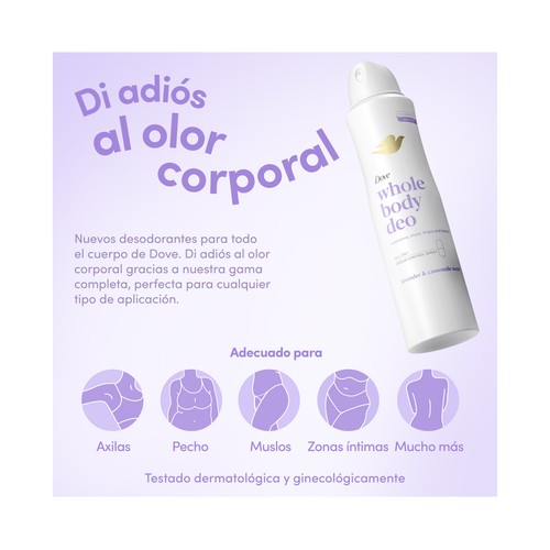 DOVE Desodorante en spray unisex para todo el cuerpo, aroma a lavanda 150 ml.