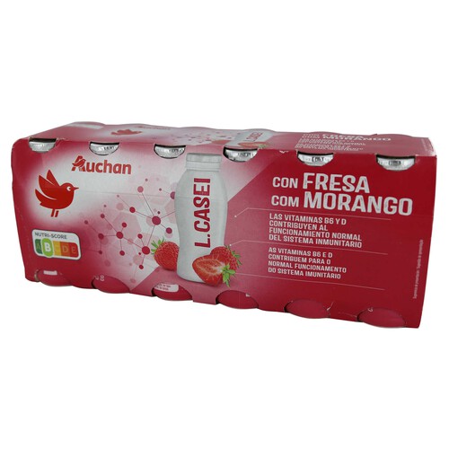 AUCHAN Leche fermentada con Lcasei y sabor a fresa 12 x 100 g. Producto Alcampo