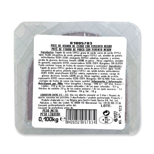 CAPDEVILLA  Paté tradicional a la pimienta negra, elaborado sin gluten 100 g.
