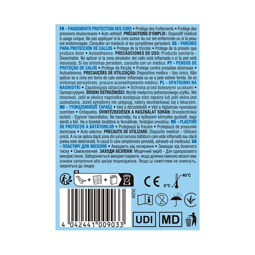 PRODUCTO ALCAMPO Apositos con forma de disco, protectores de callos, 3 tamaños diferentes 9 uds.