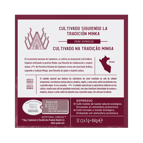 NESCAFÉ DOLCE GUSTO Café de Perú espresso, Intensidad 8 ecológico en cápsulas NESCAFÉ DOLCE GUSTO 12 uds.