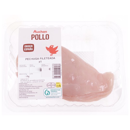 AUCHAN Pechuga de pollo fileteada 1 ud. Producto Alcampo