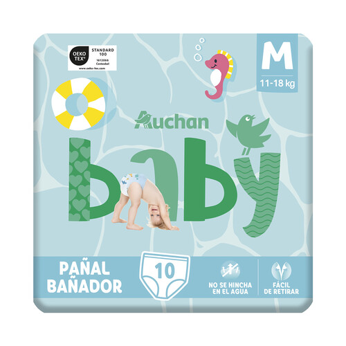 PRODUCTO ALCAMPO Baby Pañales bañador unisex (bañador desechable) talla M, para niños de 11 a 18 kilos 10 uds.