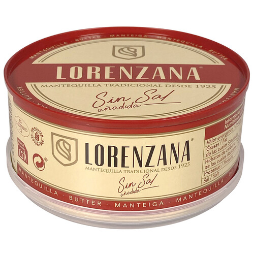 LORENZANA Lata de mantequilla tradicional sin sal añadida LORENZANA 250 g.