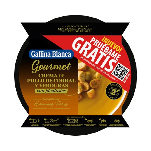 GALLINA BLANCA Gourmet Crema de pollo de corral y verduras con picatostes (garantía hermanos Torres) 300 g.