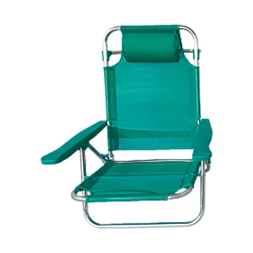 Silla de playa de 53x62x77 cm, 5 posiciones, con reposabrazos, verde y blanco. BLUE GARDEN