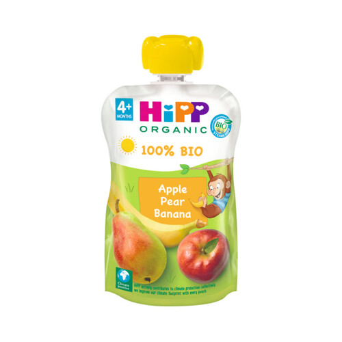 HIPP Organic Bolsita de frutas ecológicas (manzana, pera y plátano), a partir de 4 meses 100 g.