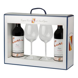 Imagen de CUNE Estuche con 2 botellas de vino tinto crianza con D.O Ca. Rioja y 2 copas.