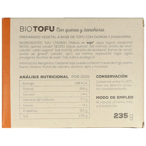 AHIMSA Tofú con quinoa y zanahorias ecológico 230 g.