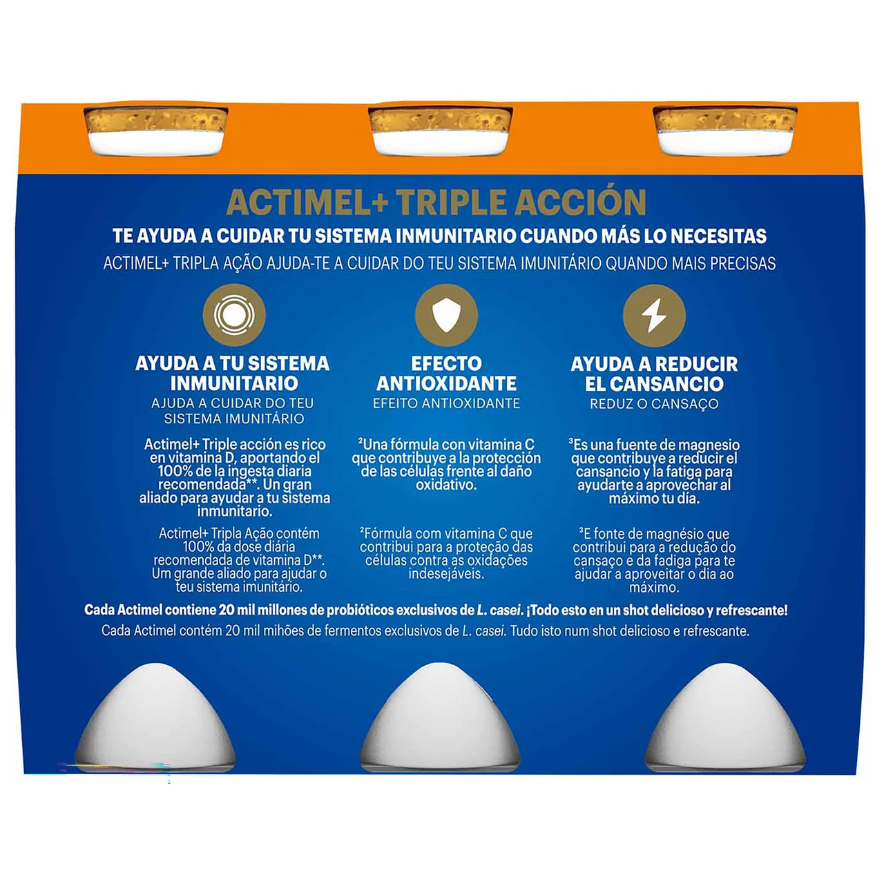 + de Danone Leche fermentada con Lcasei y sabor a melocotón, fresa, naranja y albaricoque 6 x 100 g.