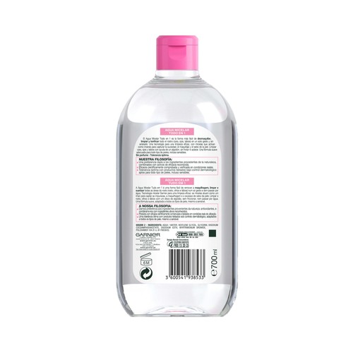GARNIER Skin active Agua micelar todo en uno para todo tipo de pieles 700 ml.