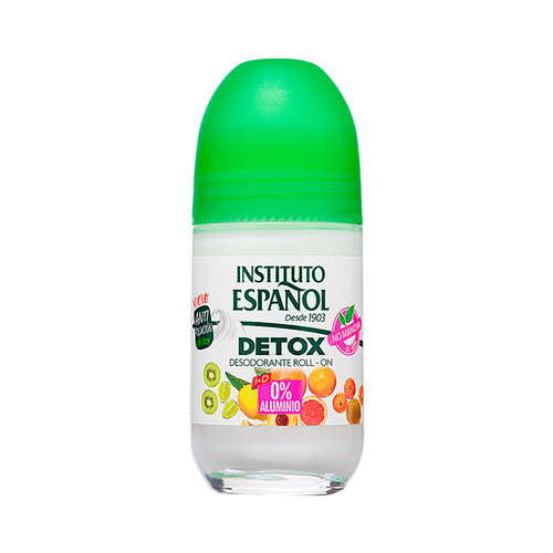 INSTITUTO ESPAÑOL Desodorante roll on unisex, que no mancha y no tiene sales de aluminio INSTITUTO ESPAÑOL Detox 75 ml.