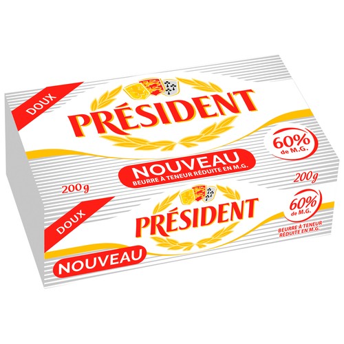 PRESIDENT Pastilla de mantequilla con un 60% de materia grasa 200 g.