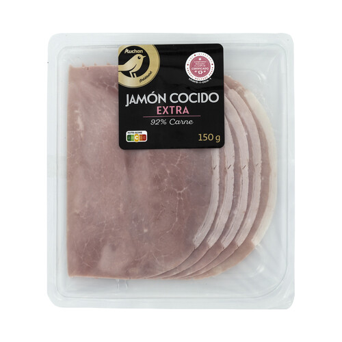 Jamón cocido de categoria extra, sabor ahumado y cortado en lonchas ALCAMPO GOURMET 150 g.