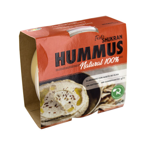 TASTE SHUKRAN Hummus tradicional 100% natural, elaborado con aceite de oliva, sin aditivos ni conservantes TASTE SHUKRAN 240 g.
