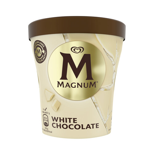MAGNUM Tarrina de helado de vainilla con láminas crujientes de chocolate blanco MAGNUM 440 ml.