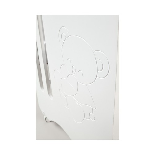 Cuna de madera de haya, 124x93x63cm, barandilla abatible, 4 ruedas, INTERBABY LOVELY PREMIUM, color blanco.