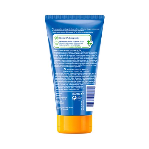 NIVEA Kids ultra protege & cuida Crema solar protectora especial niños con FPS 50+ 150 ml.