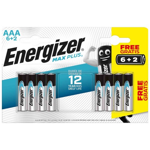 Pack de 6+2 pilas alcalinas AAA, LR03, 1,5V, ENERGIZER Max Plus.