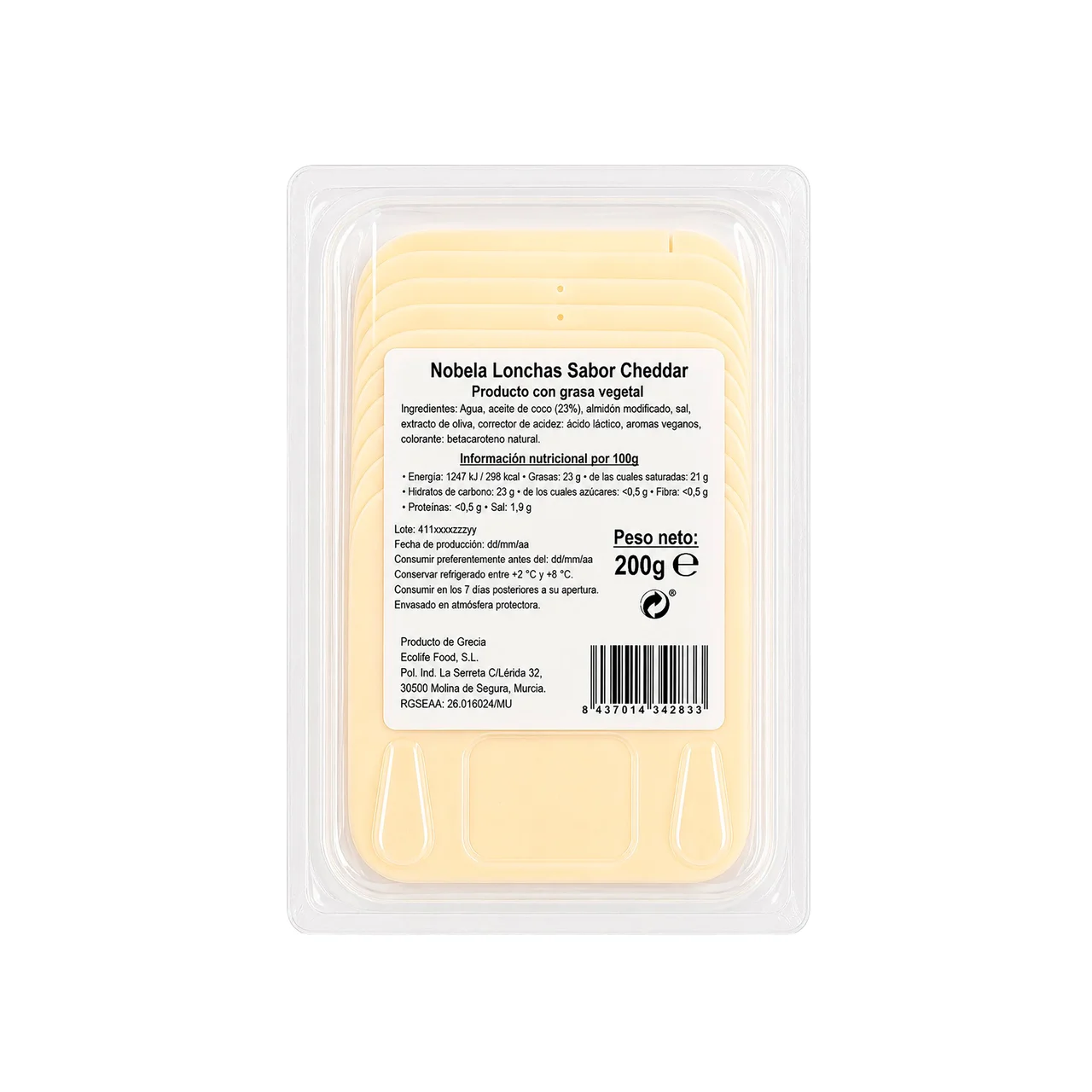 Lonchas veganas sabor cheddar 200 g.