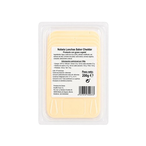 NOBELA Lonchas veganas sabor cheddar 200 g. 