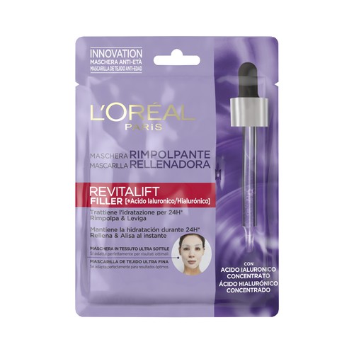 L´ORÉAL PARIS Revitalift filler Mascarilla rellenador, de tejido ultra fino con ácido Hialurónico.
