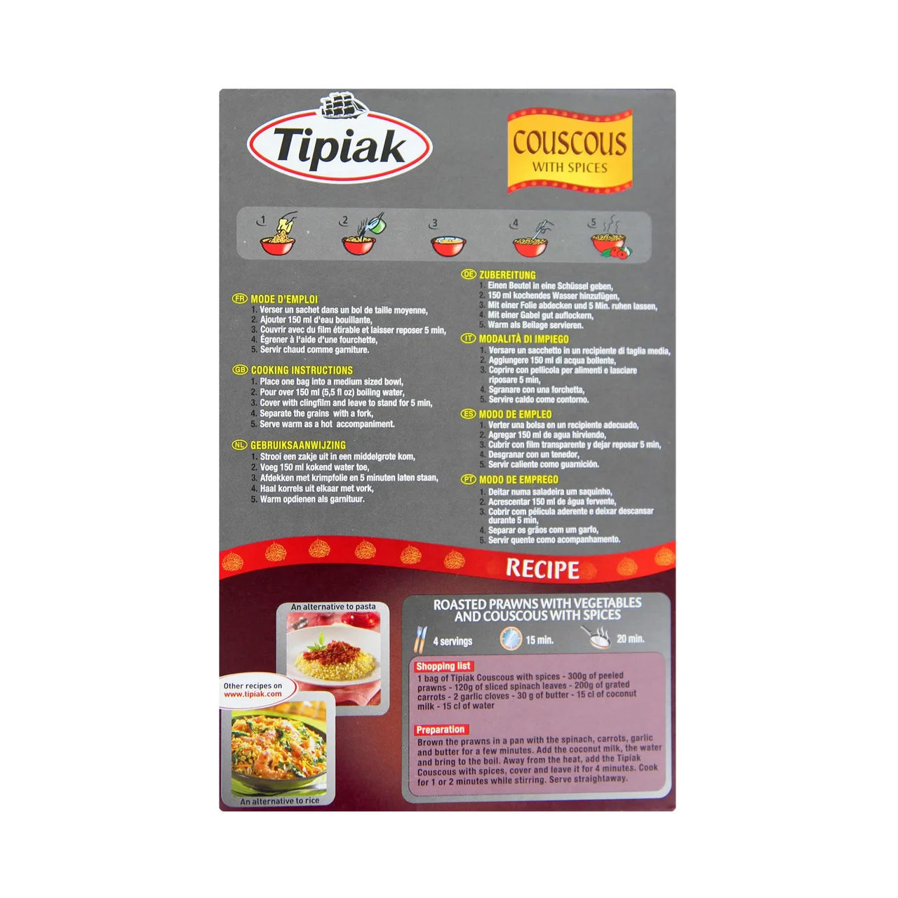 Couscous aromatizado con especias paquete de 250 g.