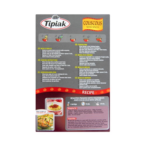 TIPIAK Couscous aromatizado con especias paquete de 250 g.