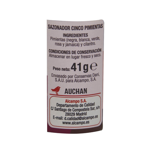 PRODUCTO ALCAMPO Mezcla de 5 pimientas molinillo PRODUCTO ALCAMPO 41 g.