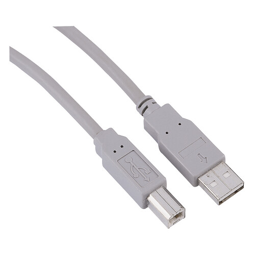 Cable QILIVE de USB-A macho a USB-B macho, de 3 metros, terminales plateados, color gris.