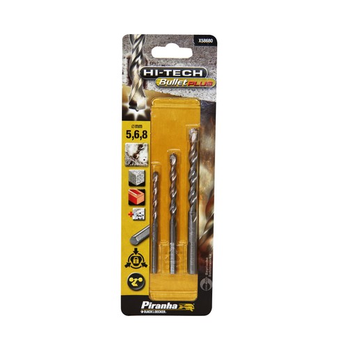 3 brocas para piedra con vástago de 3 caras, ø 5, 6, 8mm,  STANLEY STA58680-QZ.