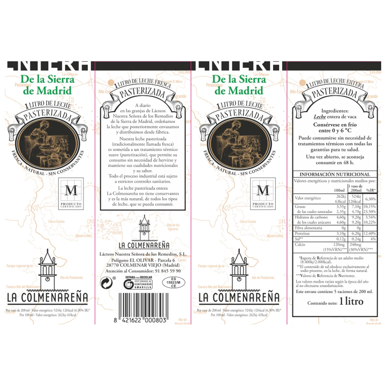 Leche de vaca, entera, fresca y pasteurizada 1 l.